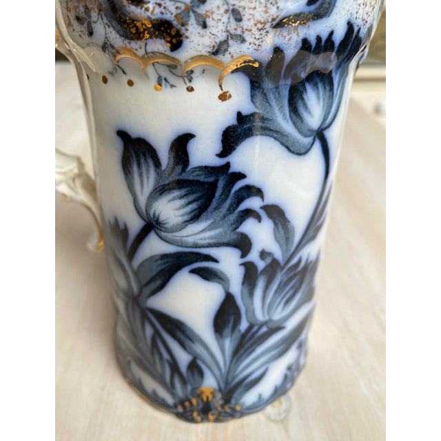 Farmhouse Antique Late 19th Century Black and White Porcelain Pitcher For Sale - Image 3 of 9