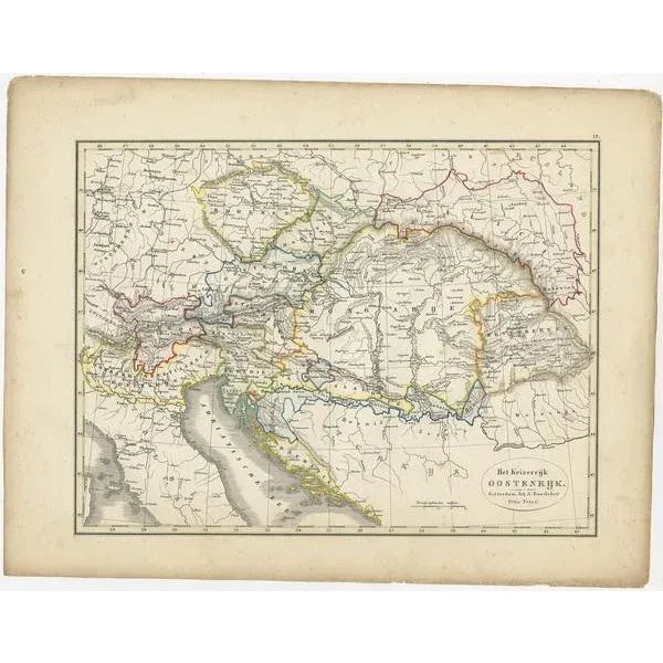 Antique map titled 'Het Keizerrijk Oostenrijk'. Map of the Austrian Empire. This map originates from 'School-Atlas van...