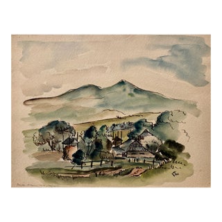 Henry Emil Salloch Original Watercolor on Paper Rural Village, 1936. For Sale
