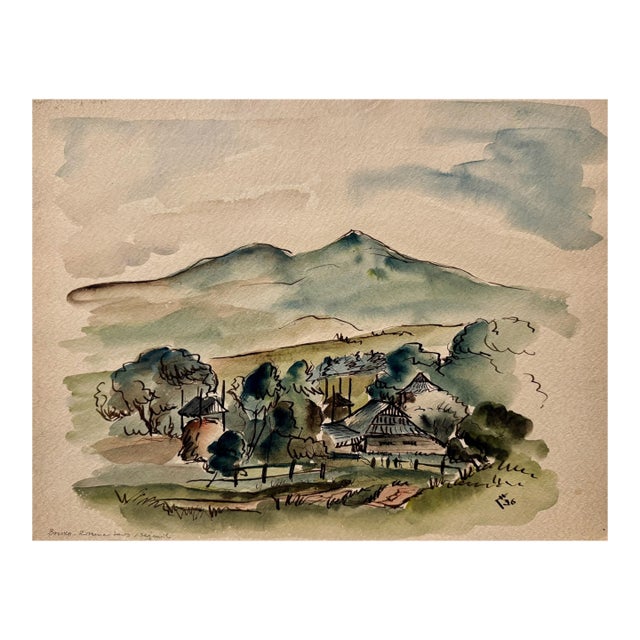 Henry Emil Salloch Original Watercolor on Paper Rural Village, 1936. For Sale