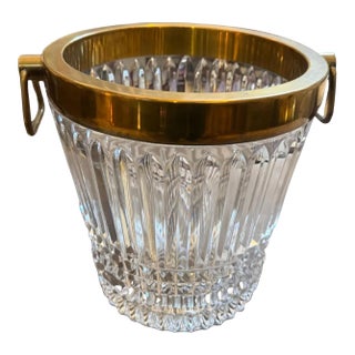 1970s Modern Silver Plated and Heavy Engraved Crystal French Wine Cooler For Sale