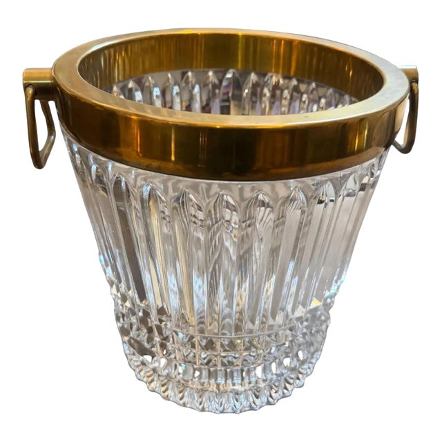 1970s Modern Silver Plated and Heavy Engraved Crystal French Wine Cooler For Sale