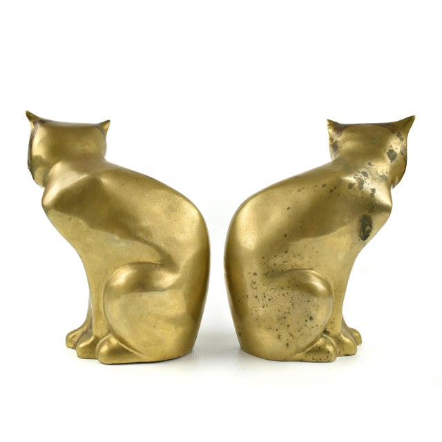 Mid 20th Century Mid-Century Brass Sitting Cat Figurine Bookends - a Pair For Sale - Image 5 of 9