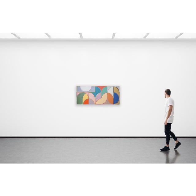 2020s 2026, Faux Naive Horizontal Painting, Playground Landscape, Vivid Tones Bauhaus Shapes on Canvas For Sale - Image 5 of 8