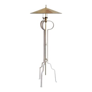 20th Century Modern Brass Floor Lamp With Tray Shade and Tripod Base For Sale