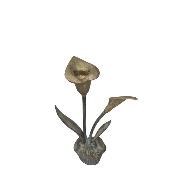 Vintage Brass Lily Flower Candle Holder For Sale - Image 15 of 18