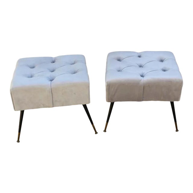 Italian 1950s Velvet Stools - a Pair For Sale