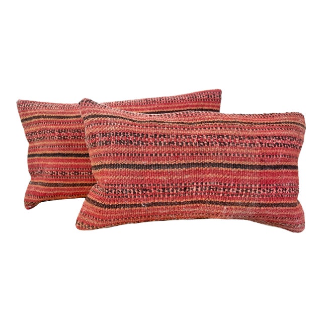 Vintage Kilim Wool Lumbar Pillows – Pair For Sale