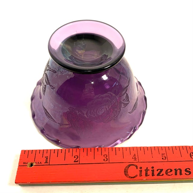 Early 20th Century Mid Century Modern Fostoria Floral Etched Amethyst Glass Century Pedestal Serving Bowl For Sale - Image 9 of 10
