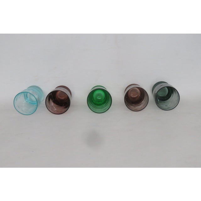 Glass Mid 20th Century Aperitif Cordial Glasses Set of 5 Colorful Sipping Liqueur Small Shot Cups For Sale - Image 7 of 9