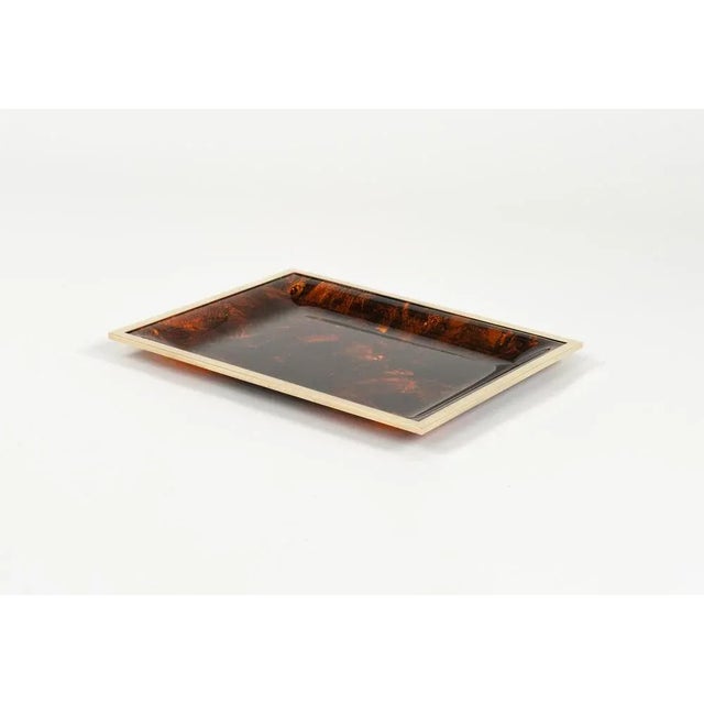 Christian Dior Serving Tray in Faux Tortoiseshell and Brass in the style of Christian Dior Style, Italy, 1970s For Sale - Image 4 of 13
