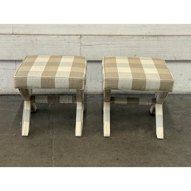 Design Plus Gallery presents a Pair of the X Benches from Ballard Designs. This pair has padded square seats and fully...