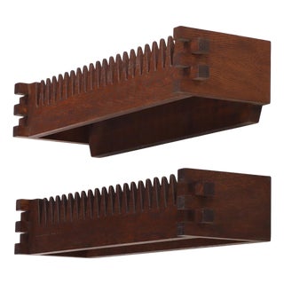 Pair of Brutalist Style Carved Oak Hat and Coat Racks, C. 1960 For Sale