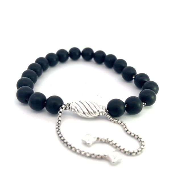 Authentic David Yurman Estate Matte Onyx Spiritual Beads Bracelet Adjustable 6.6 - 8.5" Silver 8 mm Beads DY407 Retail:...