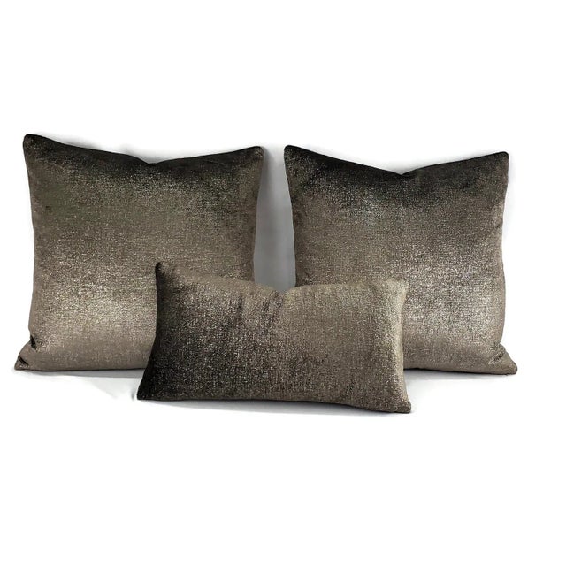 Brown Plush Velvet With Silver Metallic Pillow Cover For Sale In Portland, OR - Image 6 of 7