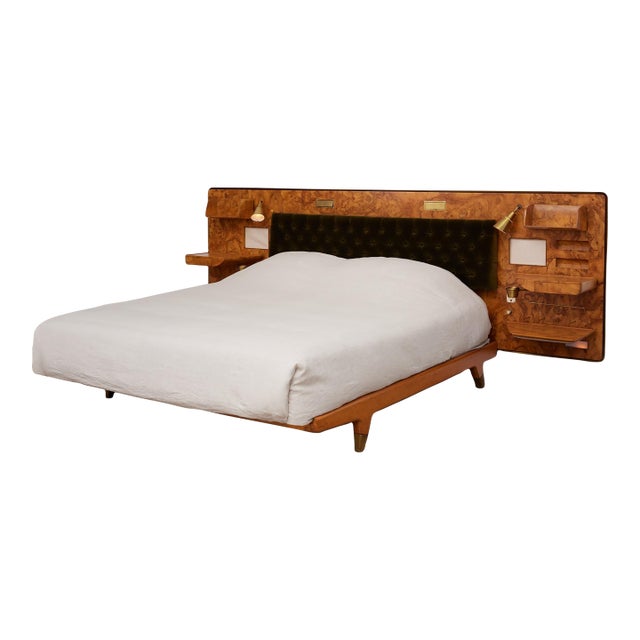 Gio Ponti Headboard and Bedframe With Attached Nightstands For Sale