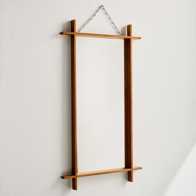 Vintage Oak Framed Mirror, 1960s For Sale - Image 10 of 10