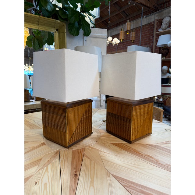1970s Italian Reeded Wood Table Lamps - a Pair For Sale In Los Angeles - Image 6 of 8