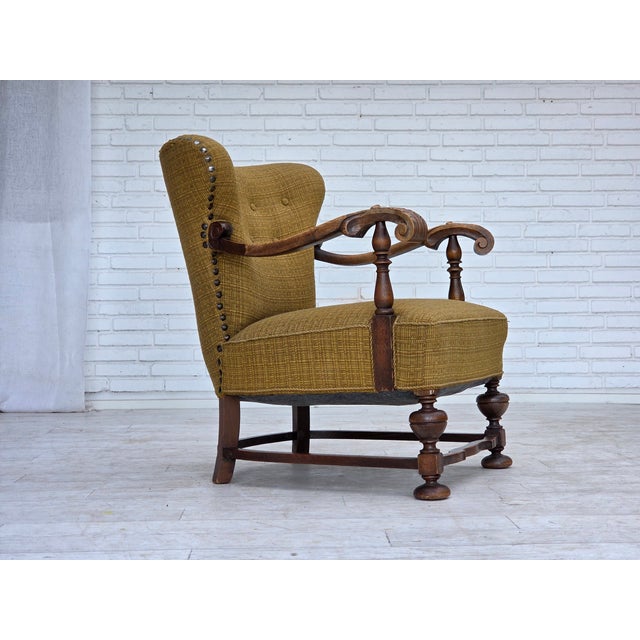 Danish Armchair in Green Furniture Wool and Oak Wood, 1960s For Sale - Image 18 of 18