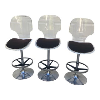 1970s Hill Mnfg Lucite & Mohair Barstools- Set of 3 For Sale