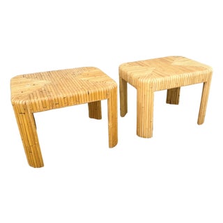 Boho Chic Split Bamboo Waterfall Side Table - A Pair For Sale