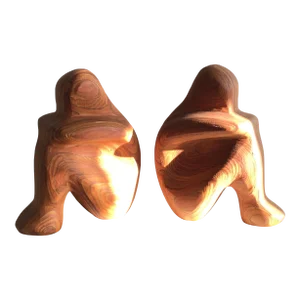 1980s Swirled Wood Sculptural Bookends - A Pair