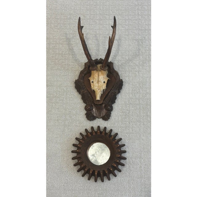 Antique Petite Scale Wooden Cog Mirror / Rustic Petite Scale Sunburst Mirror - Early 20th Century (Attributed) For Sale - Image 4 of 16