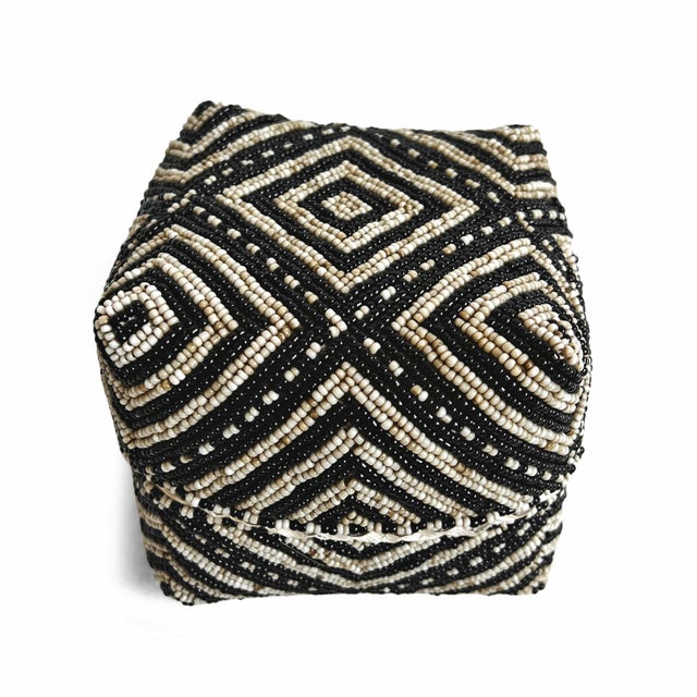 Abstract Vintage Bamboo Black & Tan Beaded Box Small For Sale - Image 3 of 7