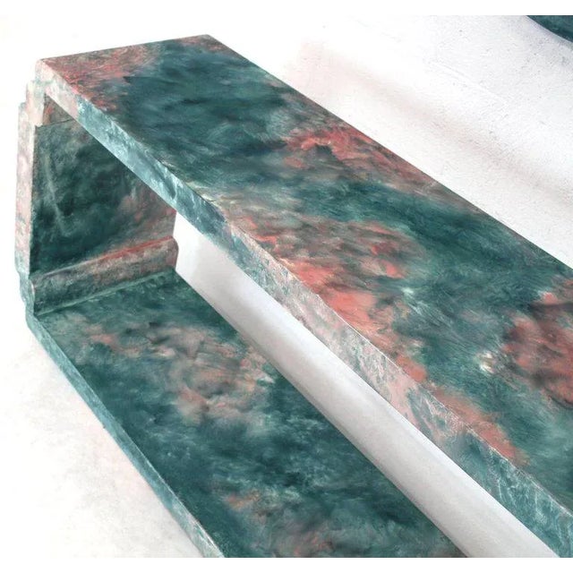 Wood Mid-Century Modern Marbleized Lacquered Finish Faux Marble Mirror and Console Table - 2 Pieces For Sale - Image 7 of 12