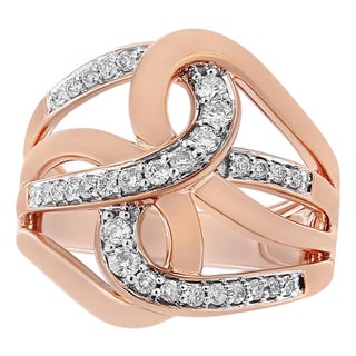 10K Rose Gold 1/2 Cttw Round-Cut Diamond Intertwined Multi-Loop Cocktail Ring (I-J Color, I1-I2 Clarity) - Size 7 For Sale