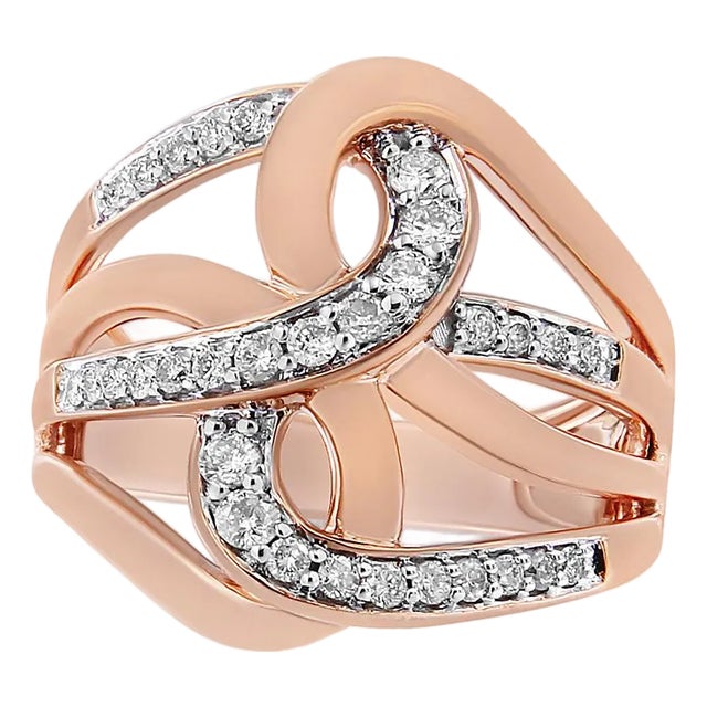 10K Rose Gold 1/2 Cttw Round-Cut Diamond Intertwined Multi-Loop Cocktail Ring (I-J Color, I1-I2 Clarity) - Size 7 For Sale