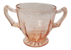 1930s Anchor Hocking Panel Optic Pink Glass Open Sugar With Etched Grape Pattern