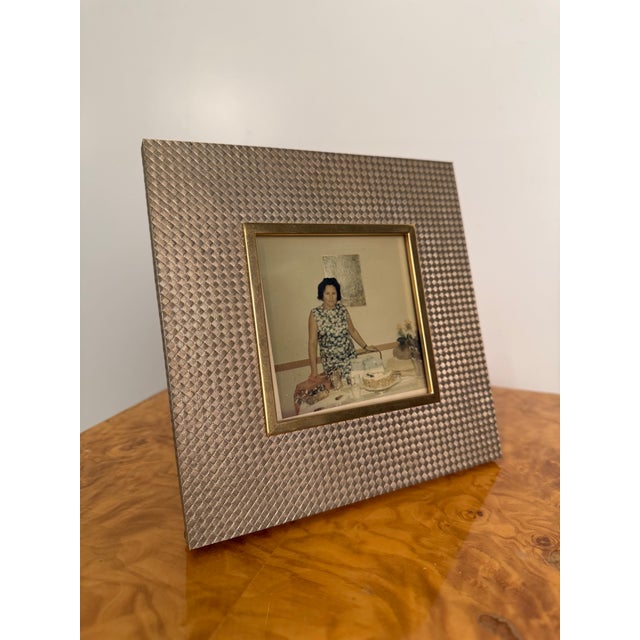 Mid-Century Modern Cartier Made in Italy Vintage Gilt Brass Woven Basket Weave Picture Frame For Sale - Image 3 of 7