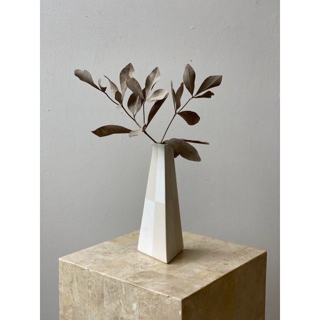 2000 - 2009 Vintage White and Tan Color Blocked Porcelain Vase Designed by Gary Dipasquale, Circa Early 2000s For Sale - Image 5 of 12