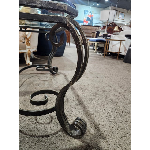 Early 20th Century Scrolled Wrought Iron and Glass Coffee Table For Sale - Image 4 of 5