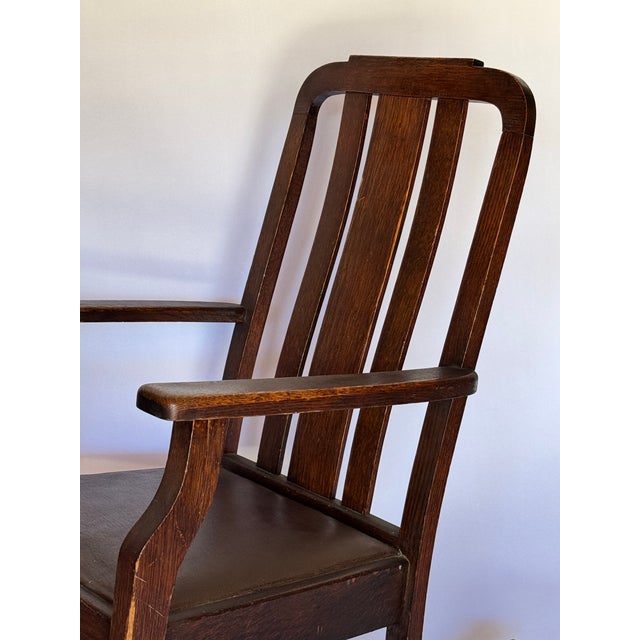 Early 20th Century 1900s Antique Mission Rocker With Leather Seat For Sale - Image 5 of 5