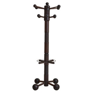 French Brutalist Carved Oak Coat Rack by Charles Dudouyt, 1940s For Sale