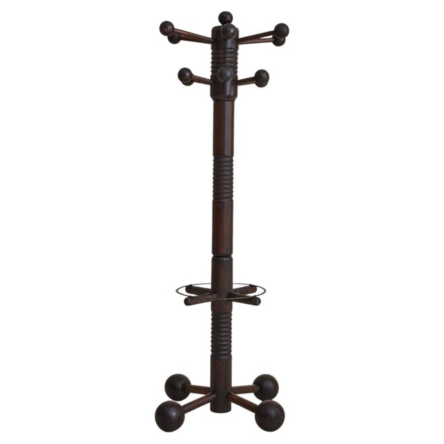 French Brutalist Carved Oak Coat Rack by Charles Dudouyt, 1940s For Sale