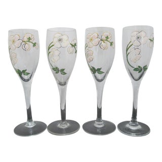 Perrier Jouet Art Nouveau Hand Painted Belle Epoque Flower Champagne Flute Set For Sale
