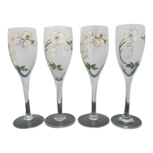 Perrier Jouet Art Nouveau Hand Painted Belle Epoque Flower Champagne Flute Set