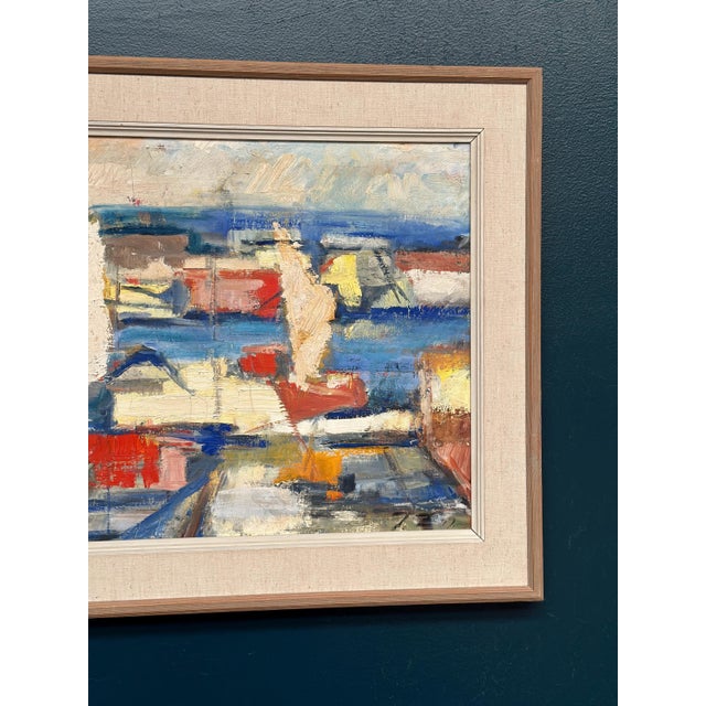 Abstract Harbour Motif, 1950s, Oil on Canvas, Framed For Sale - Image 5 of 16