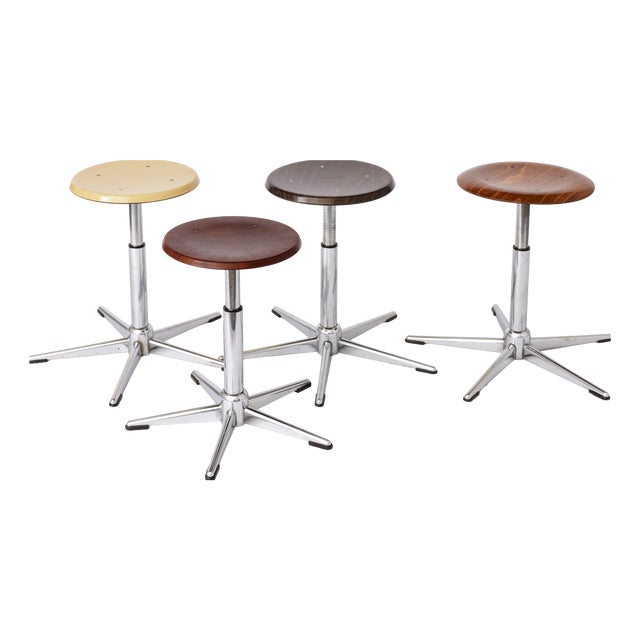 Vintage Industrial Stools in Chrome, 1970s, Set of 4 For Sale