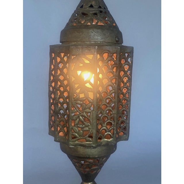 Art Deco 1920s Moroccan Chandelier Ceiling Flush Mount Brass Hanging Light, Art Deco Motifs For Sale - Image 3 of 5