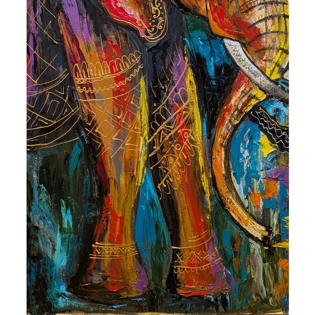 Textile Tetyana Andriyovych Elephant Original Oil Painting Art - Animal Decor Decorative Motifs For Sale - Image 7 of 9