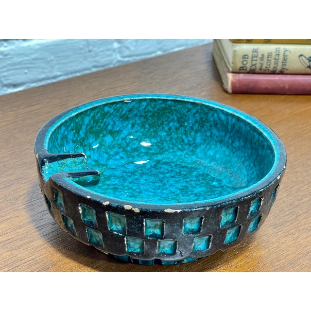 Turquoise Mid Century Modern Ceramic Turquoise Ashtray Bowl by Bitossi, C. 1960's For Sale - Image 8 of 10
