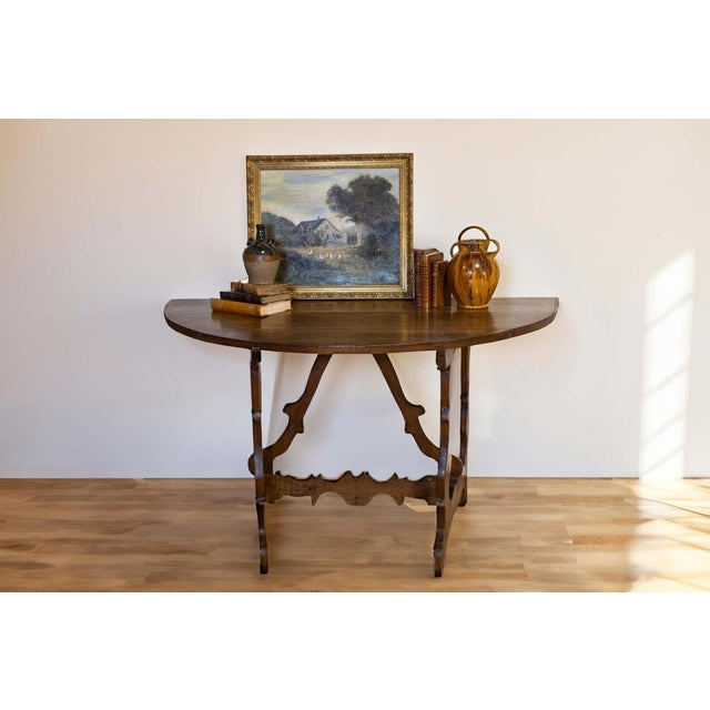 17th Century Italian Baroque Period Walnut Demilune Table with Carved Lyre Base For Sale - Image 11 of 14