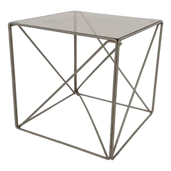 Metal and Glass Isocele Side Table attributed to Max Sauze, France, 1960s For Sale