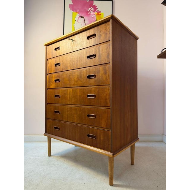 Danish Teak Chest of Drawers with Lock For Sale - Image 9 of 11