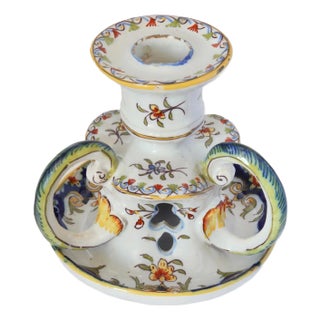 Antique French Faience Chamber Stick For Sale
