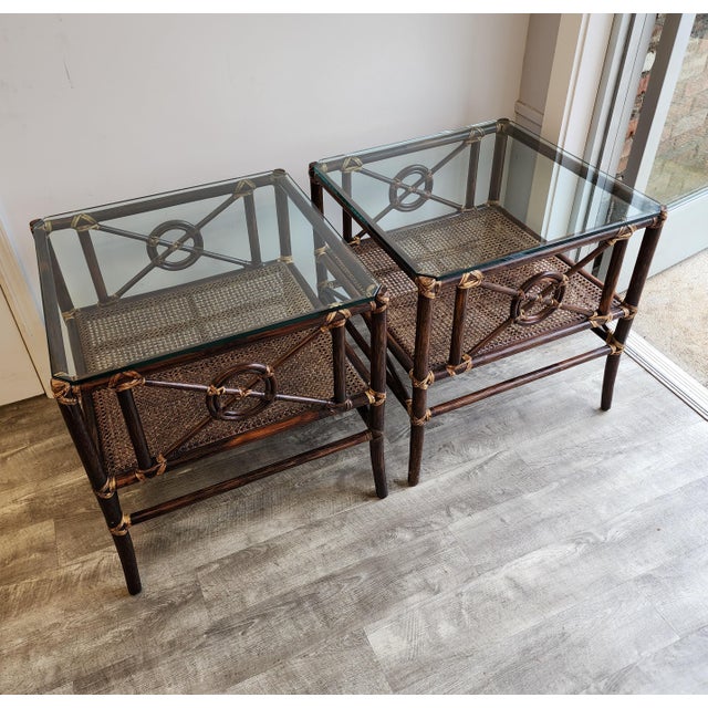 Late 20th Century McGuire Rattan Target Design Occasional Table - Pair ...